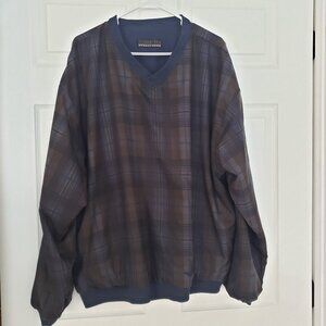 Forrester's Outerwear Reversible Golf Pullover Windbreaker V-Neck Navy/Plaid XXL